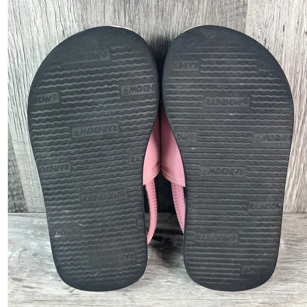 Rainbow Sandals Kids Pink Black Slide Sandals Back Strap Size 9/10 4869-0809